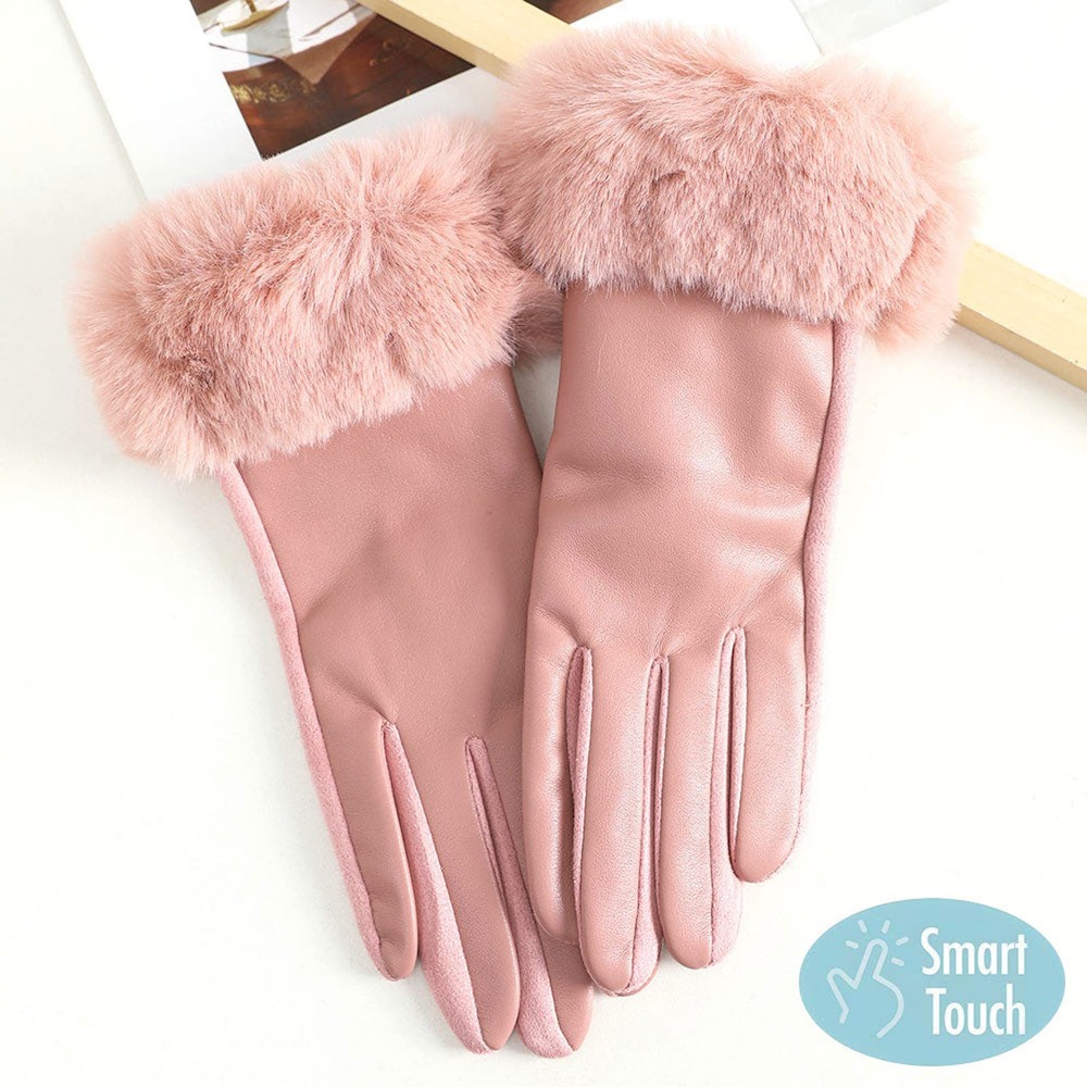 Fur Cuf Pink Gloves